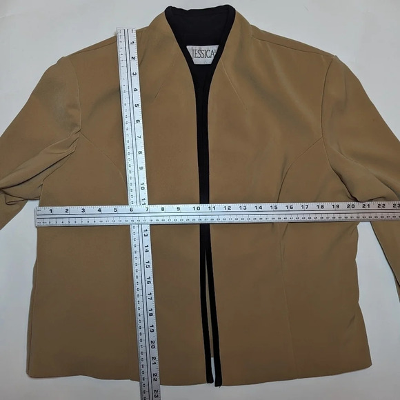 Vintage Jessica Open Front Camel Tan Black Blazer Jacket Woman 18 Shoulder Pad - Picture 4 of 8
